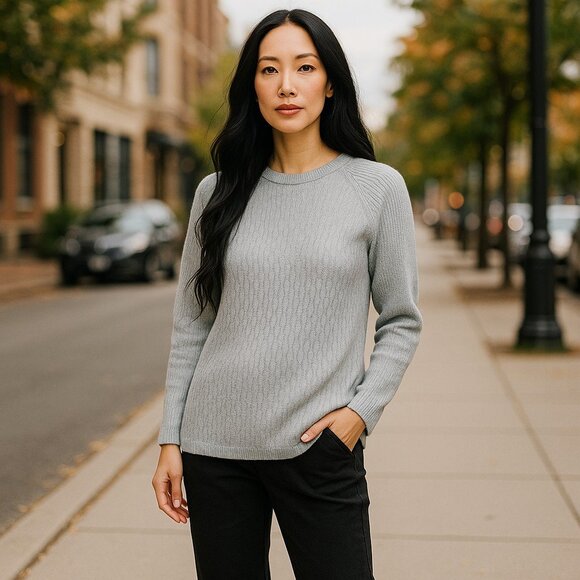 * RICHARDS & JONES Gray Ribbed Long Sleeved Top Ladies LARGE - Picture 1 of 4